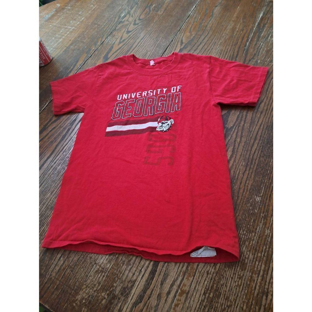 University of Georgia Adult S Bulldog Tee Red White Black Hanes Cotton Tshirt